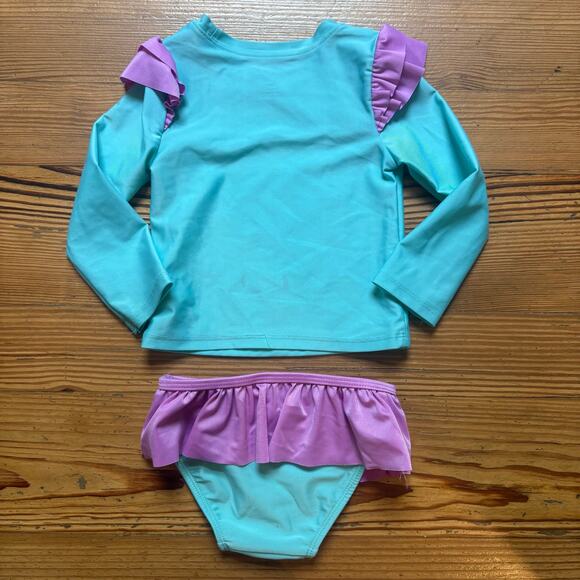 Cat & Jack teal mermaid rash guard two piece ruffle swimsuit SIZE 2T - Picture 6 of 6